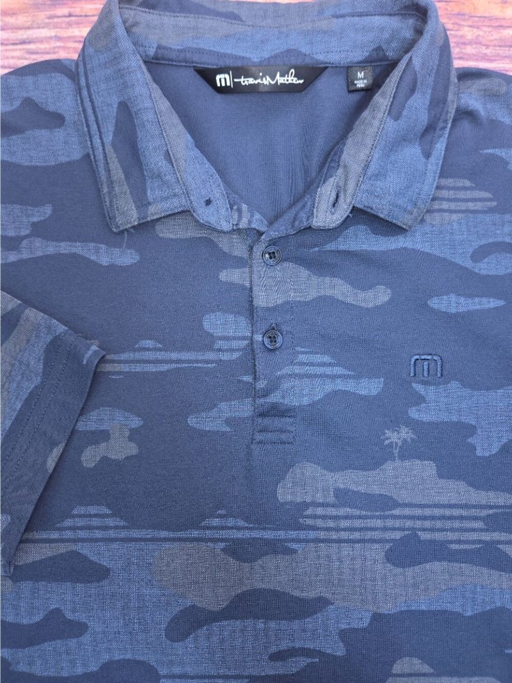 Travis Mathew Navy Camo Print Polo Shirt Medium